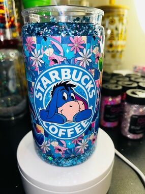 Eeyore Floral Glitter Tumbler - Blue Pink